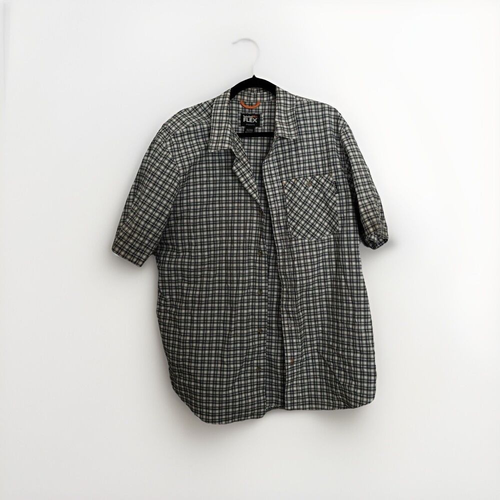Timberland PRO FLEX Men's XL Gray/White Plaid Short Sleeve Button-Up Shirt
